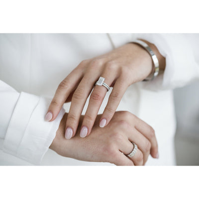 4.0CT Elongated Emerald-Cut Hidden Halo Moissanite Engagement Ring