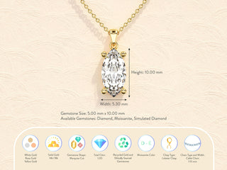 Marquise Cut Solitaire Moissanite Diamond Pendant Necklace