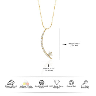 Moon and Star Diamond Moissanite Necklace for Her