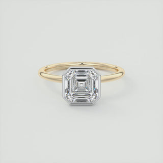 2CT Asscher Cut Solitaire Bezel Set Moissanite Two Tone Engagement Ring