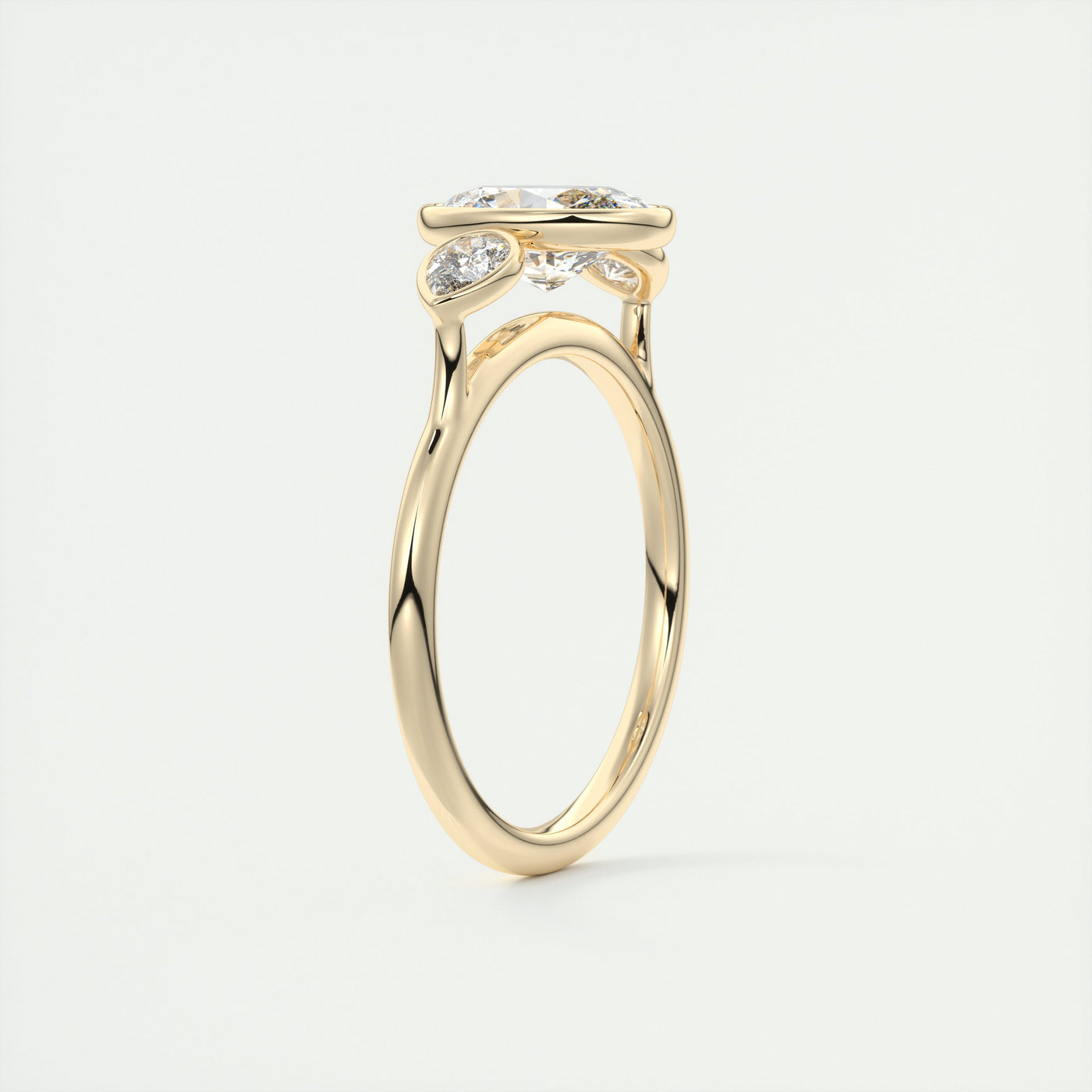 2CT Oval & Pear Three Stone Bezel Set Moissanite Engagement Ring