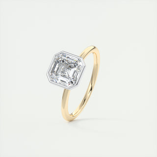 2CT Asscher Cut Solitaire Bezel Set Moissanite Two Tone Engagement Ring