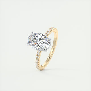 2CT Oval Center Pavé Encrusted Moissanite Two Tone Engagement Ring