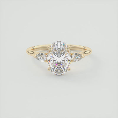 2CT Oval & Pear Three Stone Solitaire Moissanite Engagement Ring
