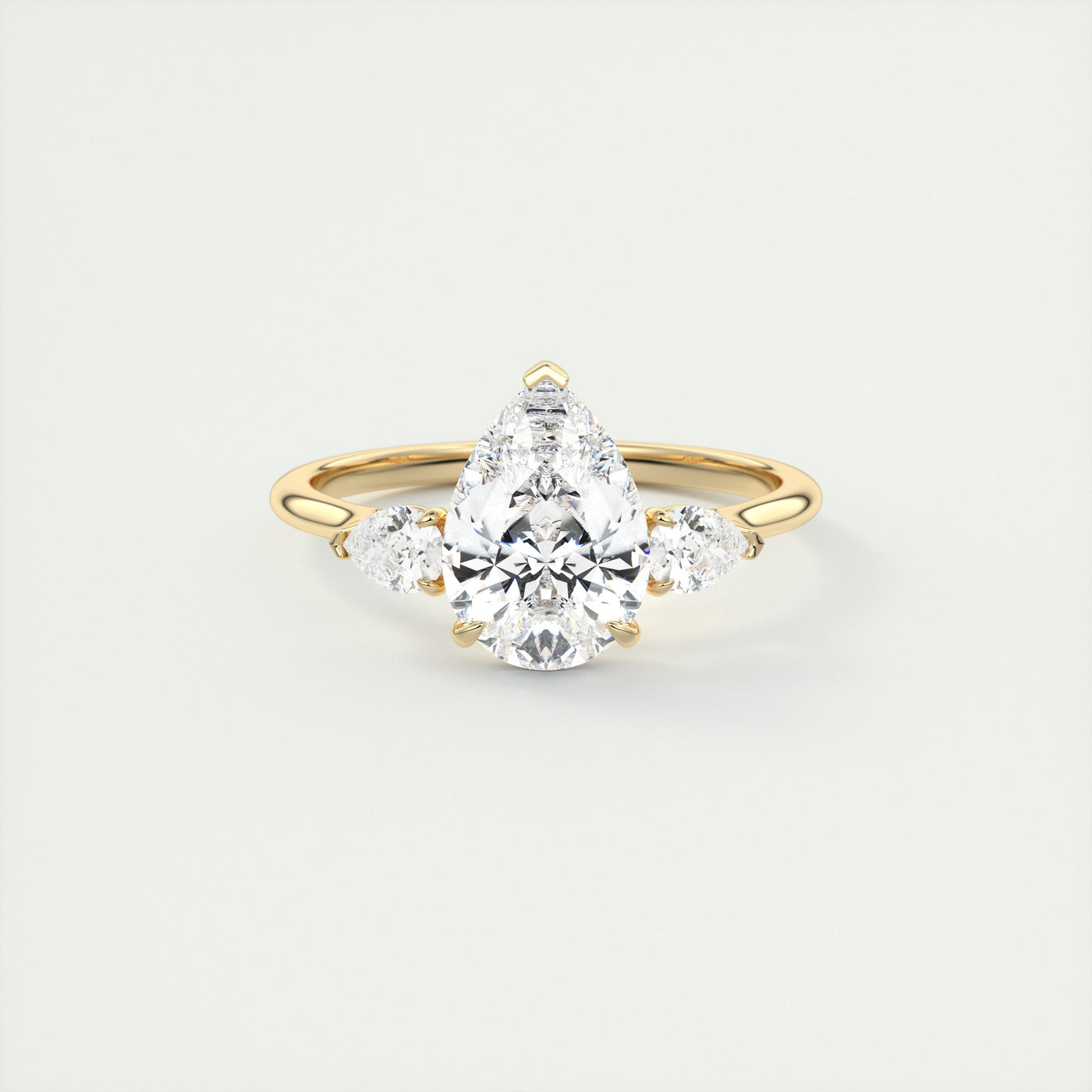 2CT Pear Three Stone Solitaire Moissanite Diamond Engagement Ring