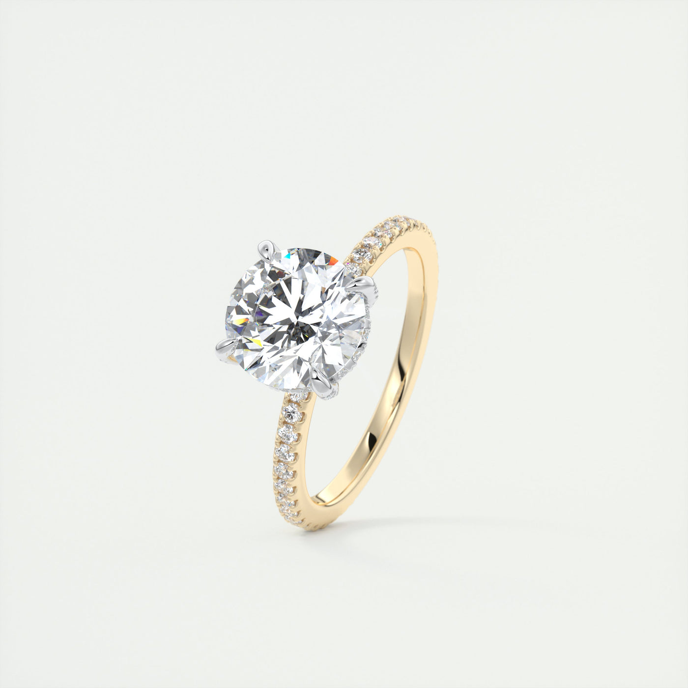 2CT Round Center Pavé Encrusted Moissanite Two Tone Engagement Ring