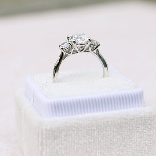 1.50CT Oval Cut Moissanite Three Stone Round Diamond Engagement Ring