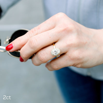 2.0CT Oval Cut Moissanite Halo Diamond Engagement Ring